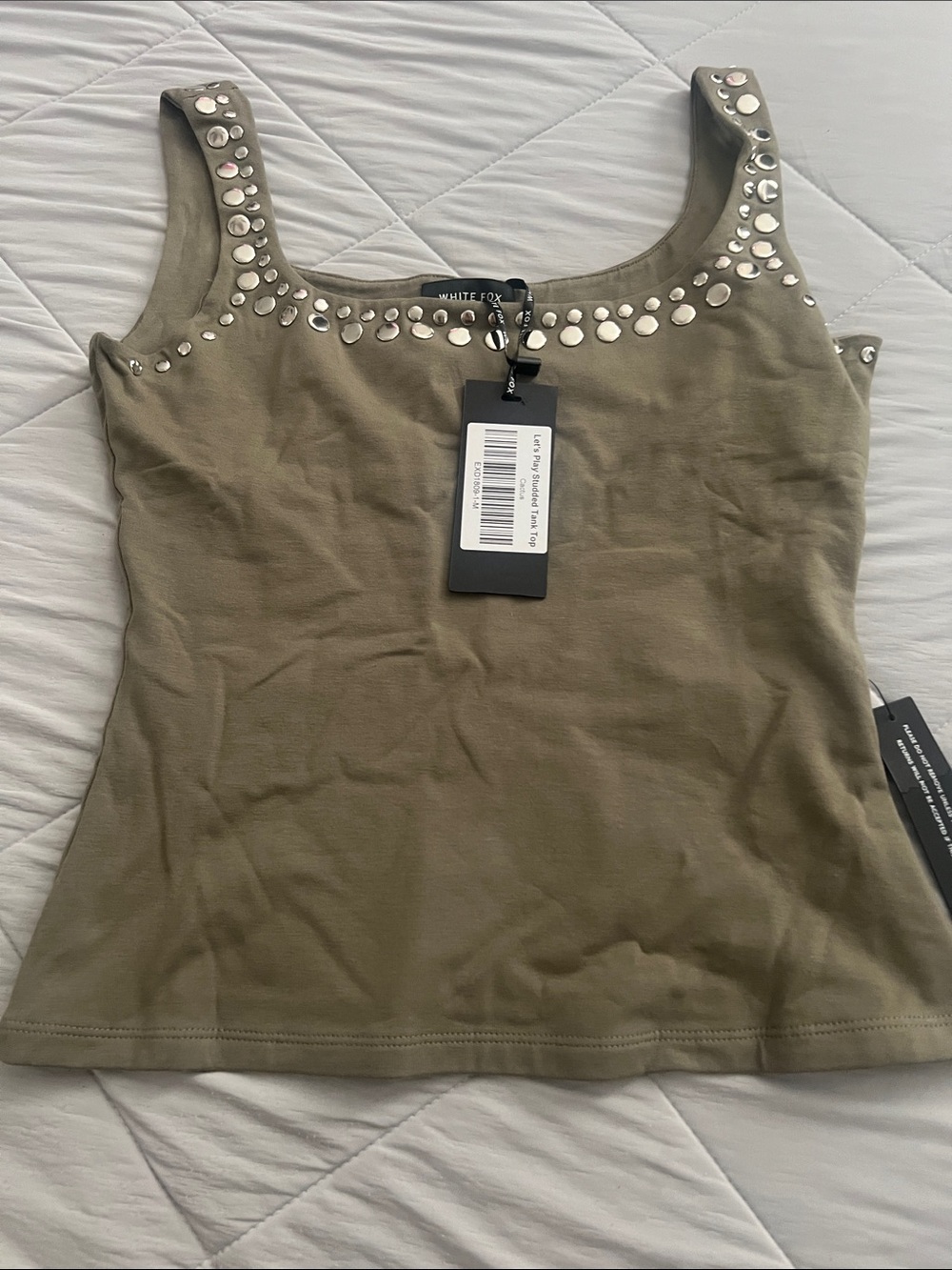 White Fox Boutique Olive Studded Scoop Tank